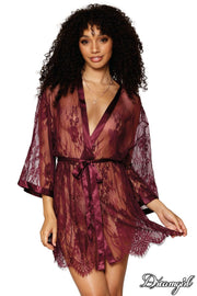 Eyelash Lace Robe-Burgundy