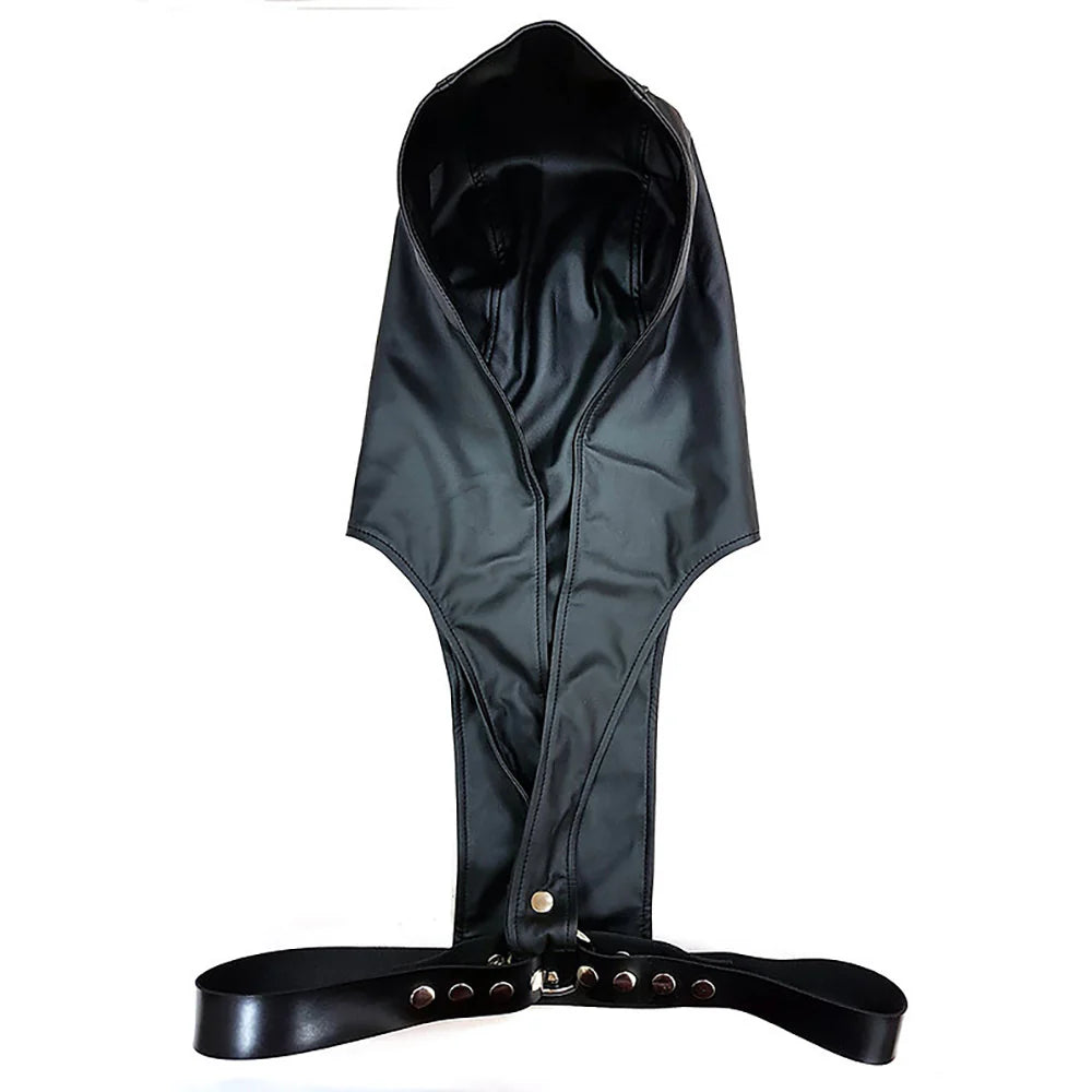 Faux Leather Hoody Harness With Leather Strap - One Size