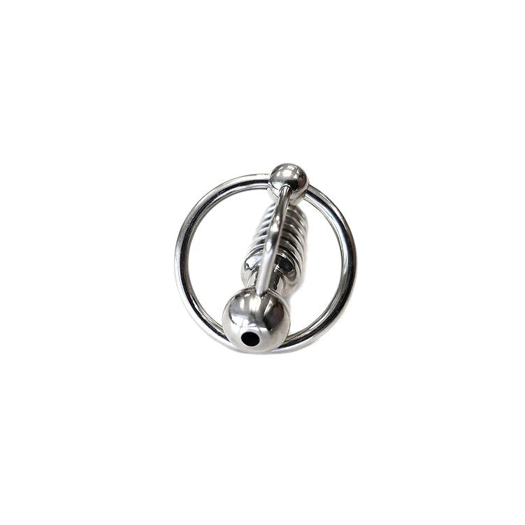 Stainless Steel Hollow Beaded Probe & Cock Ring - 1cm thick