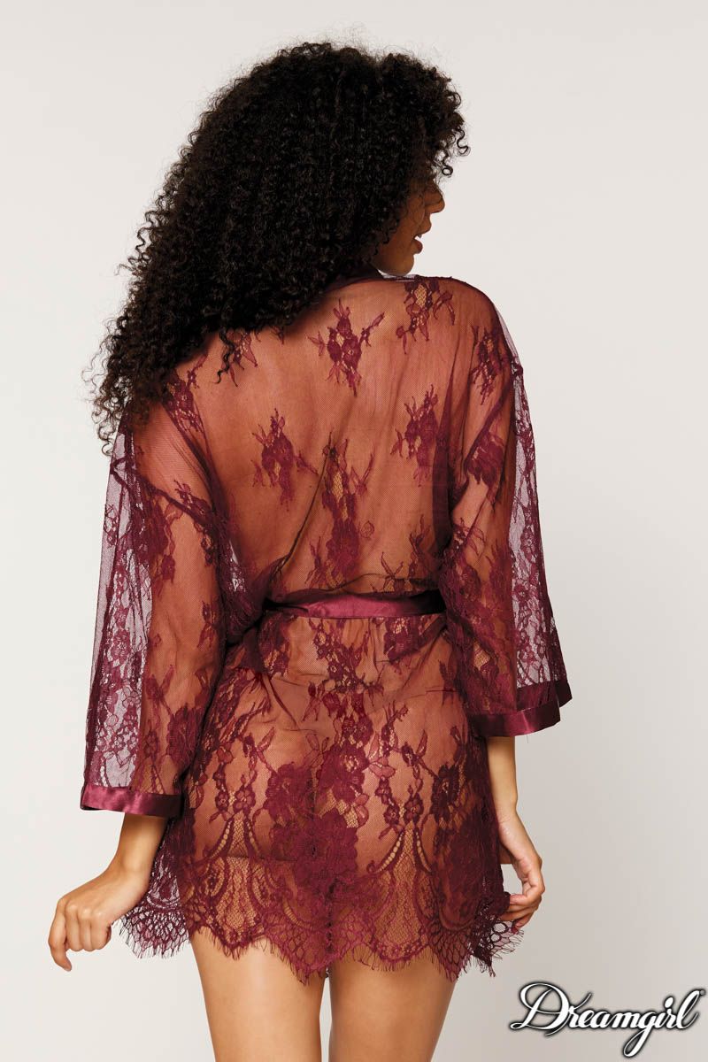 Eyelash Lace Robe-Burgundy