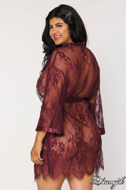 Eyelash Lace Robe-Burgundy