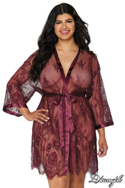 Eyelash Lace Robe-Burgundy