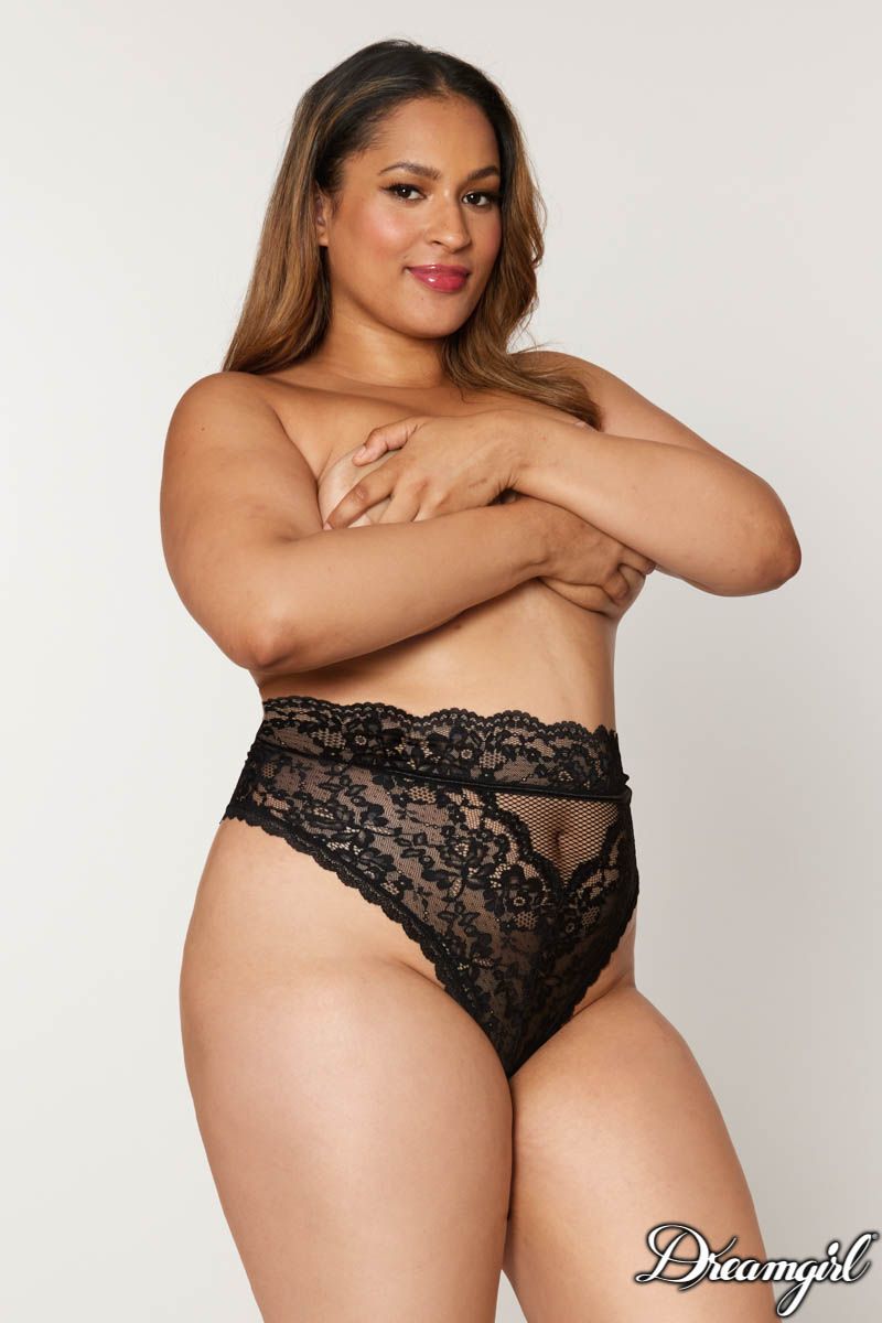 High Waist Lace Thong-Plus Size