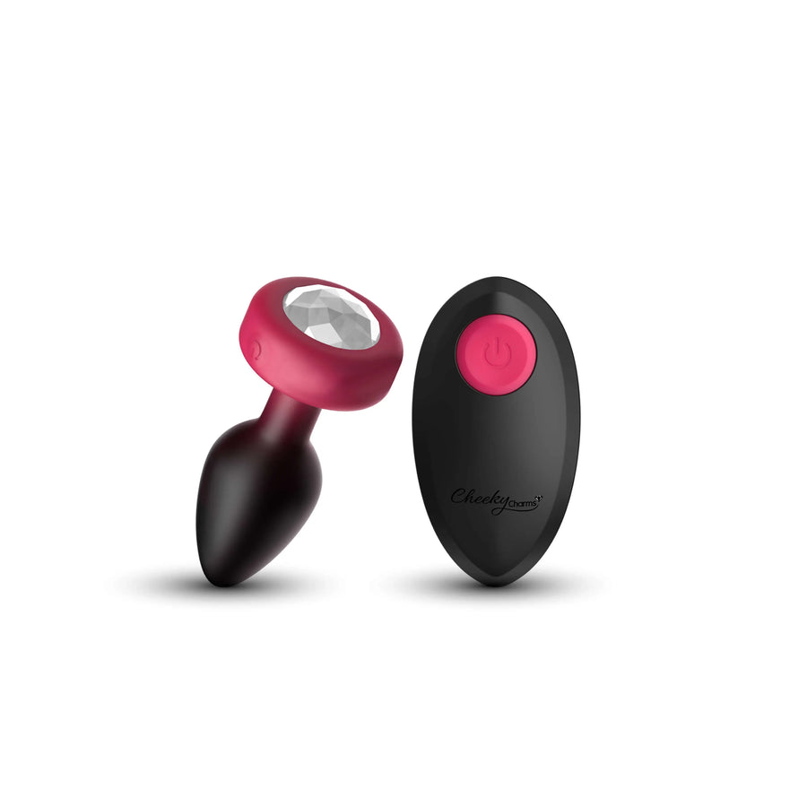 RUBY Ombre - SMALL Cheeky Charms Eluxe Vibrating  Plug With Remote - Clear Gem