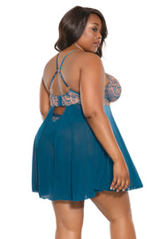 Babydoll & Thong-Teal/Rose Gold