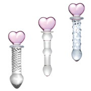 Hearts Of Pleasure - Glass Heart Anal Plugs & Dildo Trio