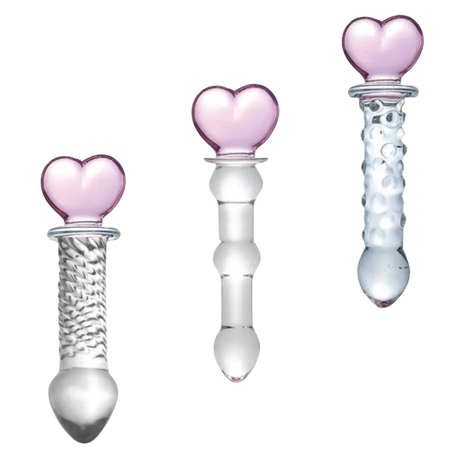 Hearts Of Pleasure - Glass Heart Anal Plugs & Dildo Trio