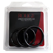 Stainless Steel 3 Piece Cock Ring Set (45/50/55mm) - Black