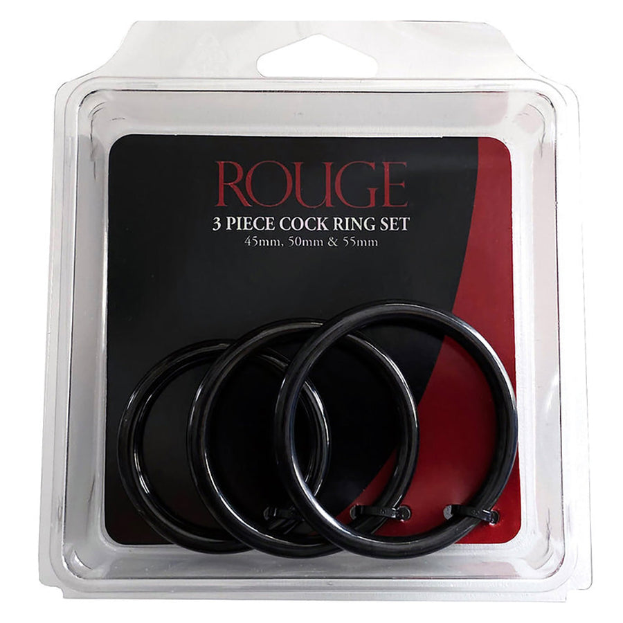 Stainless Steel 3 Piece Cock Ring Set (45/50/55mm) - Black