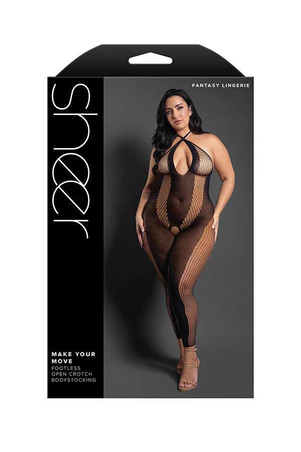 MAKE YOUR MOVE Footless open crotch halter bodystocking - QUEEN