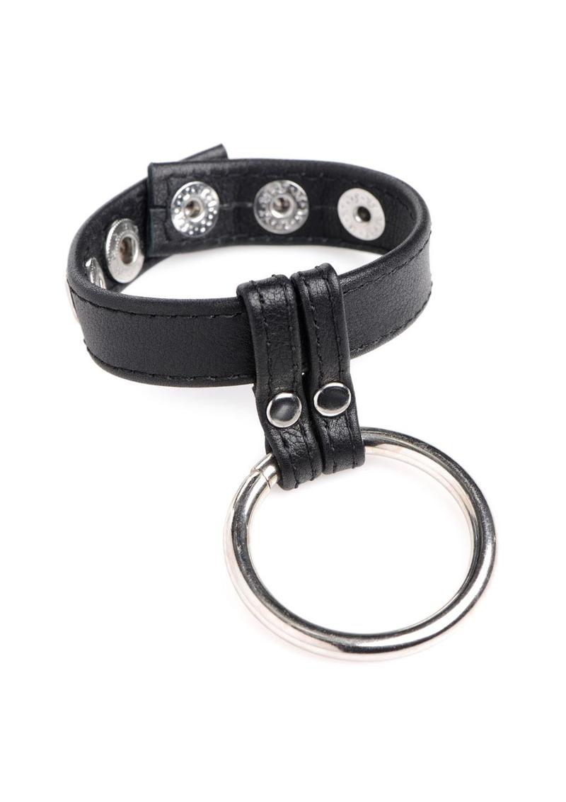 Leather & Steel Cock & Ball Ring - Black