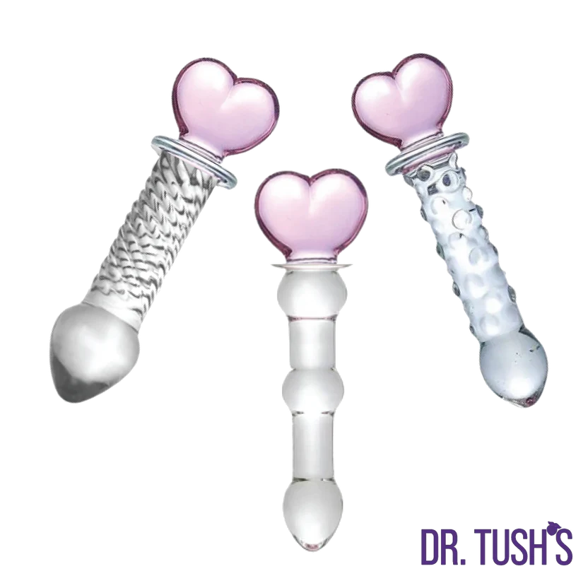 Hearts Of Pleasure - Glass Heart Anal Plugs & Dildo Trio