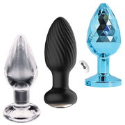 Venture Collection (Medium) - Deluxe Anal Plug Set – Vibrating Silicone, Glass & Metal