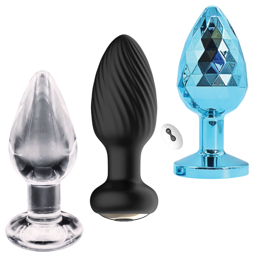 Venture Collection (Medium) - Deluxe Anal Plug Set – Vibrating Silicone, Glass & Metal