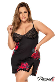 Rose Satin Babydoll -Plus Size