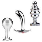 Tools of Temptation Collection (Small) - Metal Anal Plug Trio – Classic, Curved & Beaded