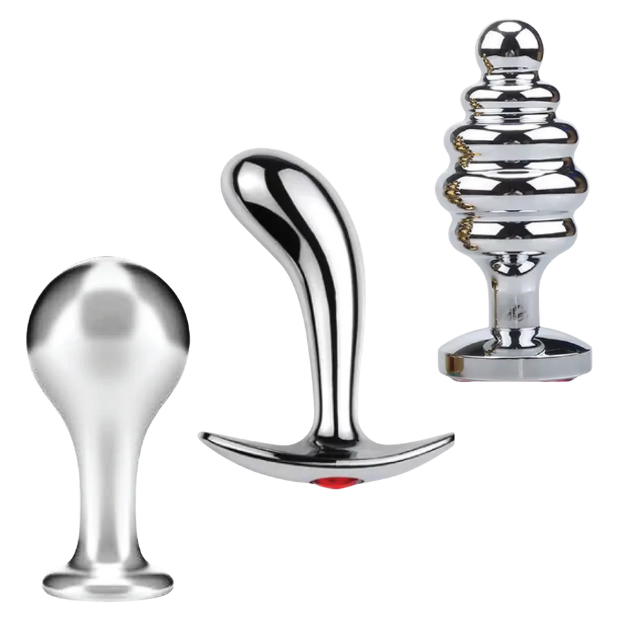 Tools of Temptation Collection (Small) - Metal Anal Plug Trio – Classic, Curved & Beaded