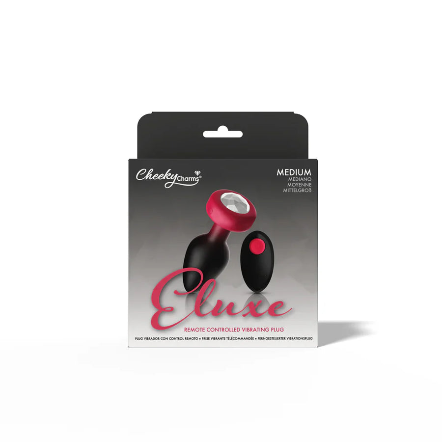 RUBY Ombre - MEDIUM Cheeky Charms Eluxe Vibrating  Plug With Remote - Clear Gem