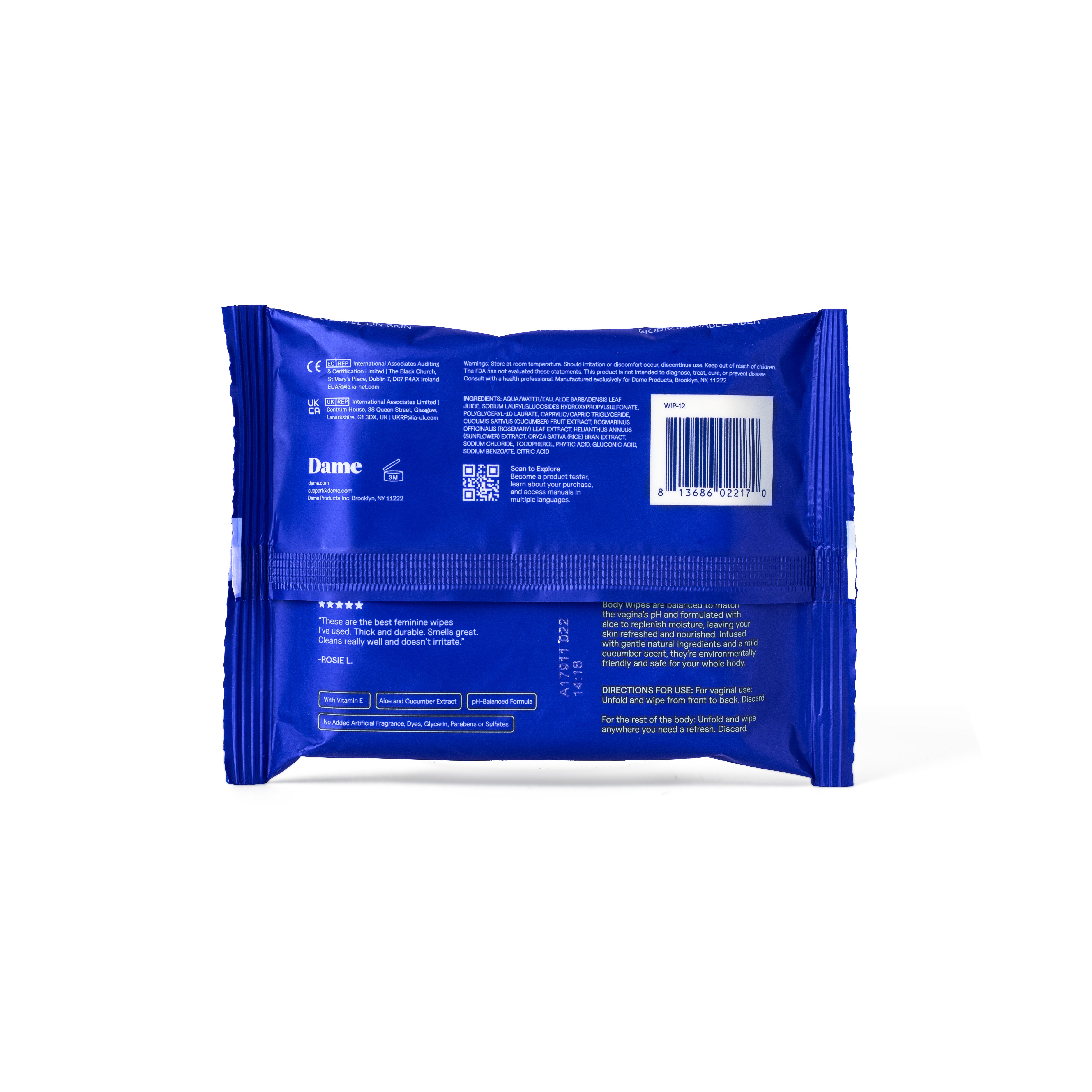 Dame Aloe & Cucumber Body Wipes  12pk