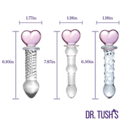 Hearts Of Pleasure - Glass Heart Anal Plugs & Dildo Trio