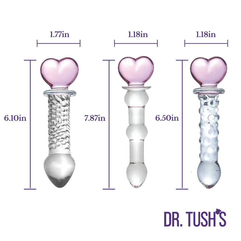Hearts Of Pleasure - Glass Heart Anal Plugs & Dildo Trio