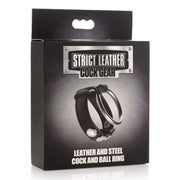 Leather & Steel Cock & Ball Ring - Black