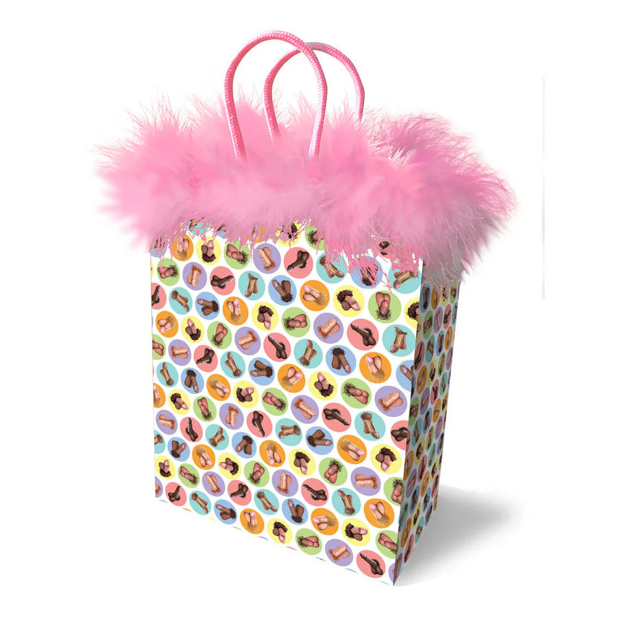 Dirty Penis Gift Bag with pink feathers