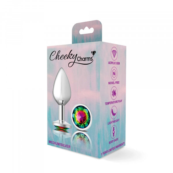 Silver Metal Plug - Round-Rainbow-Med