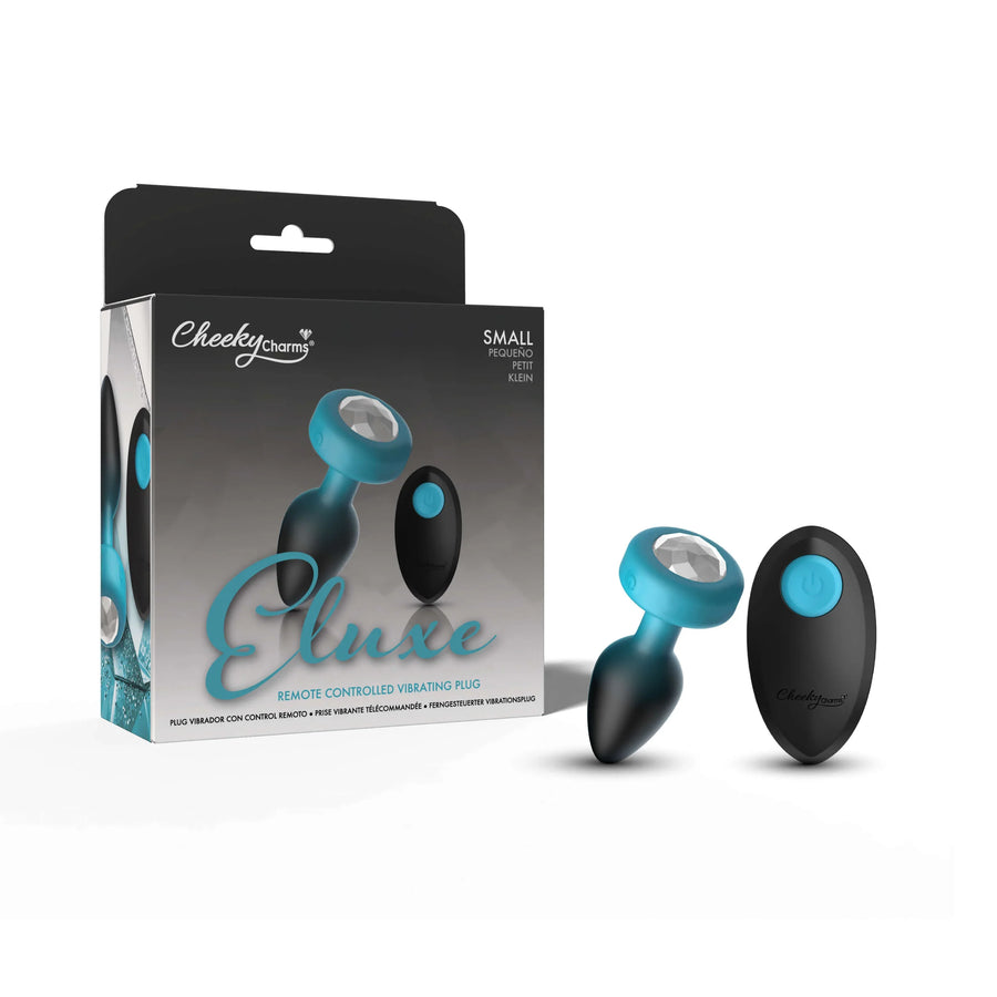 TEAL Ombre - SMALL Cheeky Charms Eluxe Vibrating  Plug With Remote - Clear Gem