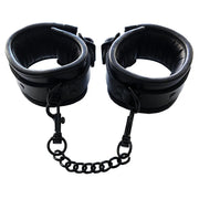Leather Padded Wrist Cuffs - Black with Black
