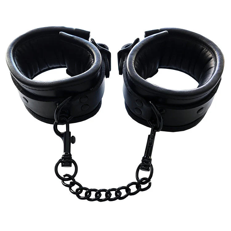 Leather Padded Wrist Cuffs - Black with Black