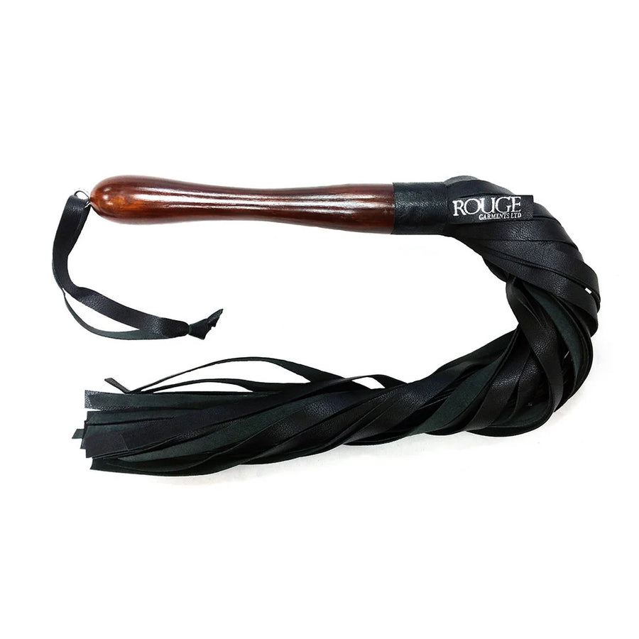 Wooden Handle Leather Flogger - Black