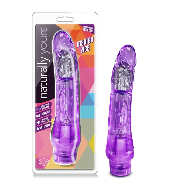 Naturally Yours Mambo Vibe Realistic Curved Purple 9-Inch Long Vibrating Dildo