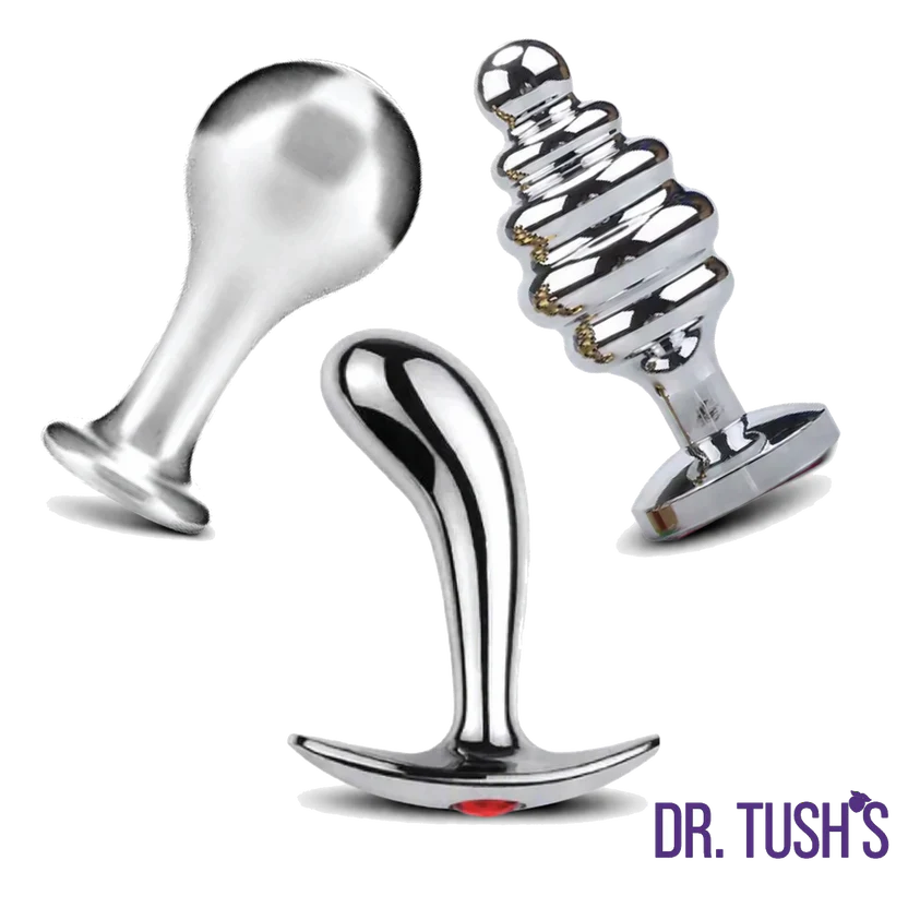 Tools of Temptation Collection (Medium) - Metal Anal Plug Trio – Classic, Curved & Beaded