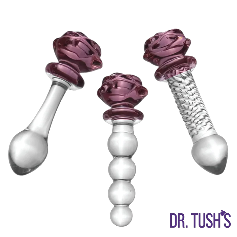 The Sacred Rose Anal Plug & Dildo Glass Trio