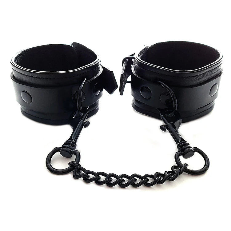 Leather Wrist Cuffs - Black with Black