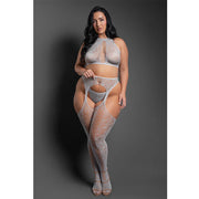 UNRAVEL ME Crotchless plunge halter teddy bodystocking - QUEEN
