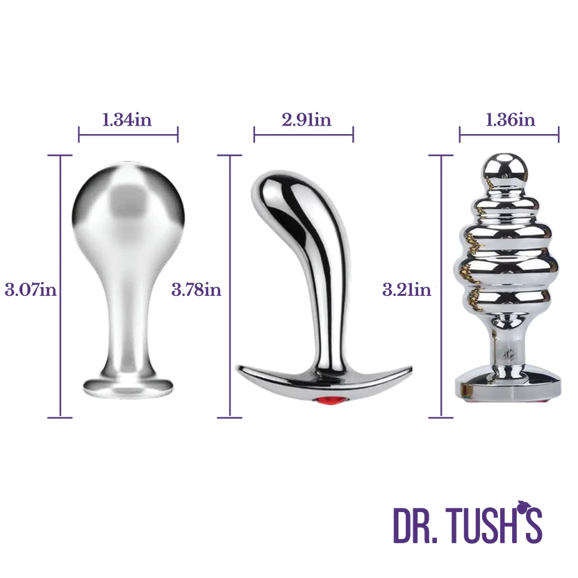 Tools of Temptation Collection (Medium) - Metal Anal Plug Trio – Classic, Curved & Beaded