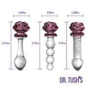 The Sacred Rose Anal Plug & Dildo Glass Trio