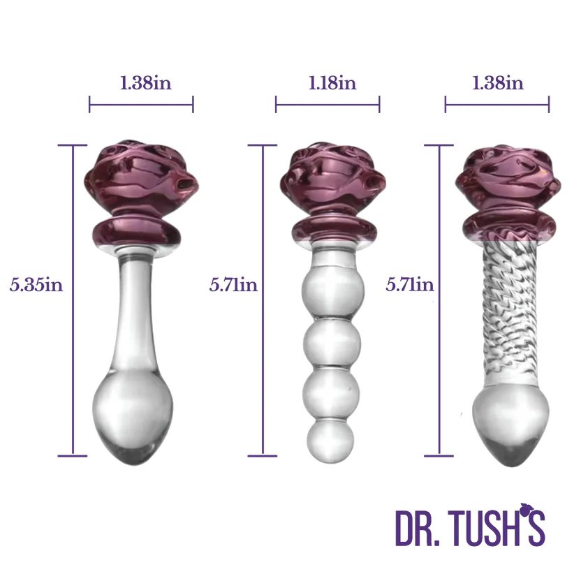 The Sacred Rose Anal Plug & Dildo Glass Trio