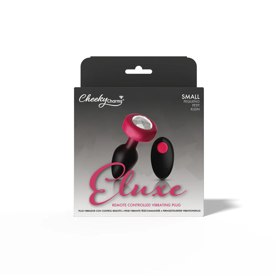 RUBY Ombre - SMALL Cheeky Charms Eluxe Vibrating  Plug With Remote - Clear Gem