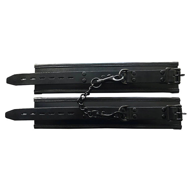 Leather Padded Wrist Cuffs - Black with Black