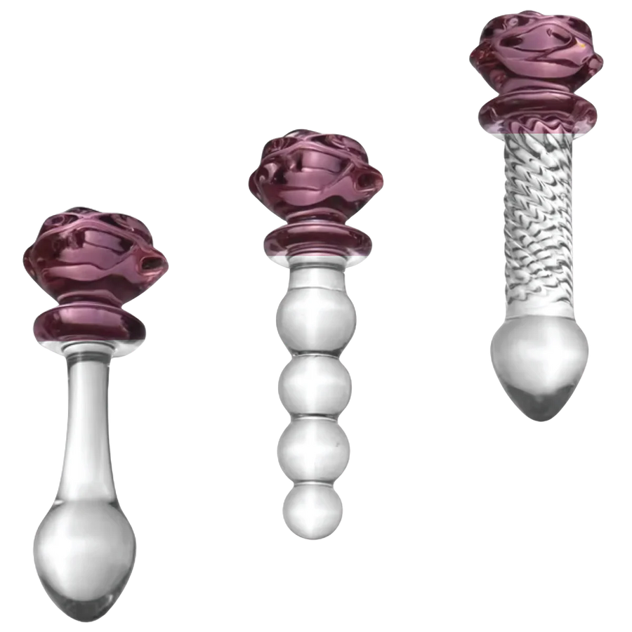 The Sacred Rose Anal Plug & Dildo Glass Trio
