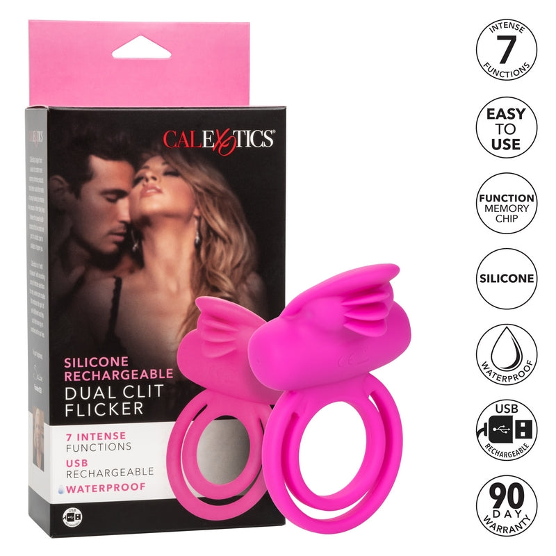 Silicone Rechargeable Dual Clit Flicker Pink