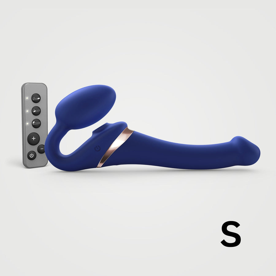 VIBRATING BENDABLE STRAP-ON - S - NIGHT BLUE